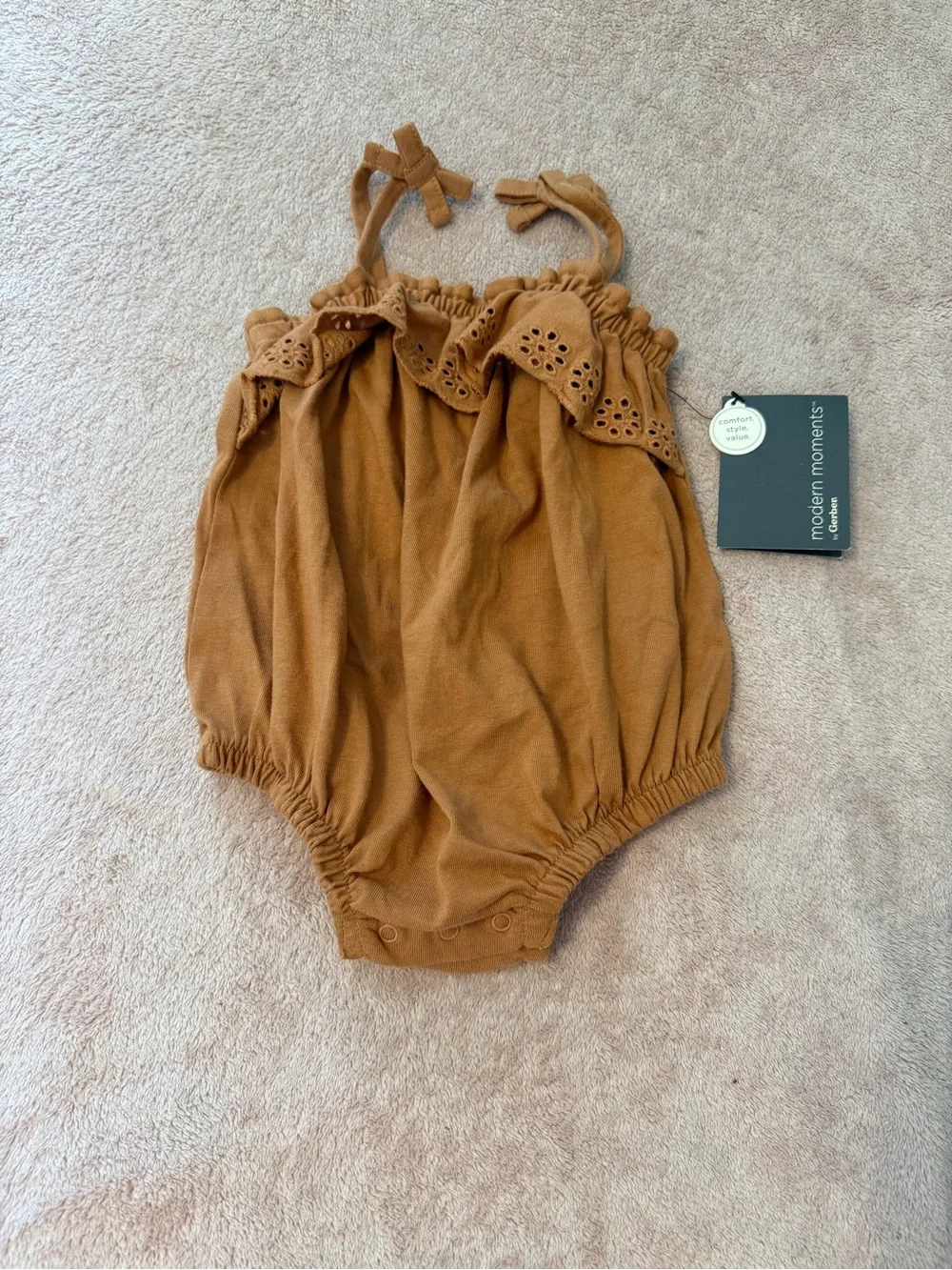 Modern Moments Baby Girls' Eyelet-Trim One-Piece Romper in Orangish/Brown